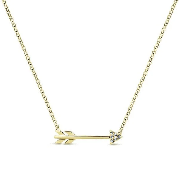 14K Yellow Gold Diamond Arrow Necklace