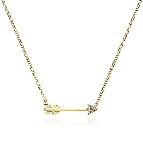 14K Yellow Gold Diamond Arrow Necklace