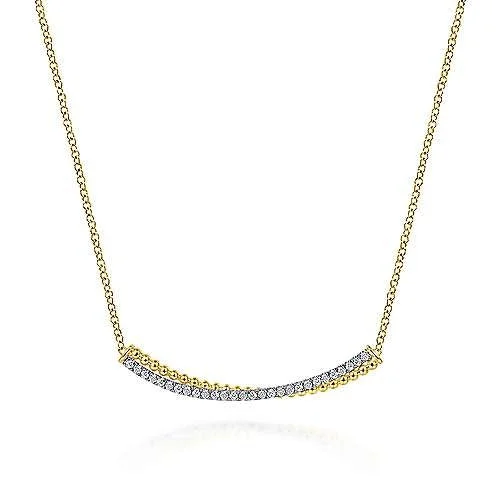 14K Two Tone Diamond Curved Bar Necklace