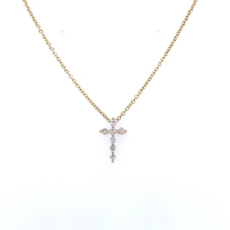 14K Yellow Gold X-Small Diamond Cross Necklace