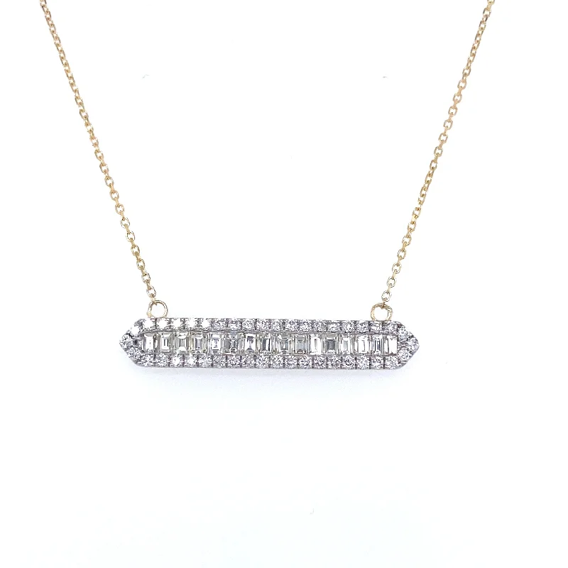 14K Yellow Gold Diamond Baguette Bar Necklace