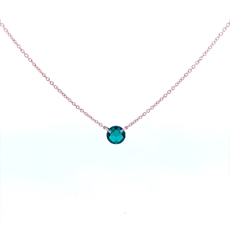 Gold Filled Round Lab Emerald Solitaire Necklace by Dee Berkley