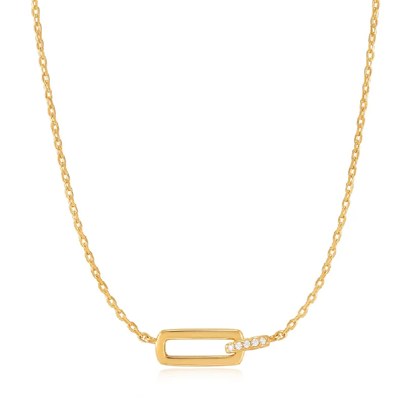 Gold Plated Cubic Zirconia Interlocking Paperclip Link Necklace by Ania Haie