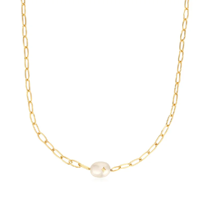 Gold Plated Freshwater Pearl Sparkle Solitaire Necklace by Ania Haie