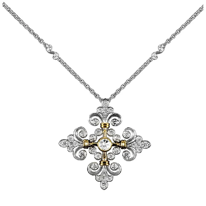 Jack Kelége 18K White and Yellow Diamond Fluer De Lis Pendant