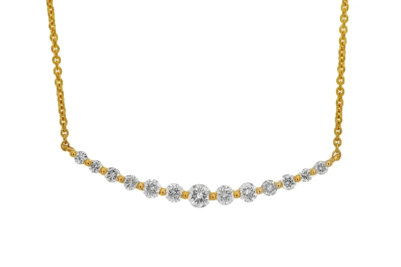 14K Yellow Gold Curved Diamond Bar Necklace