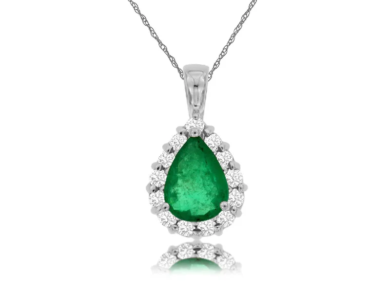 14K White Gold Emerald and Diamond Necklace