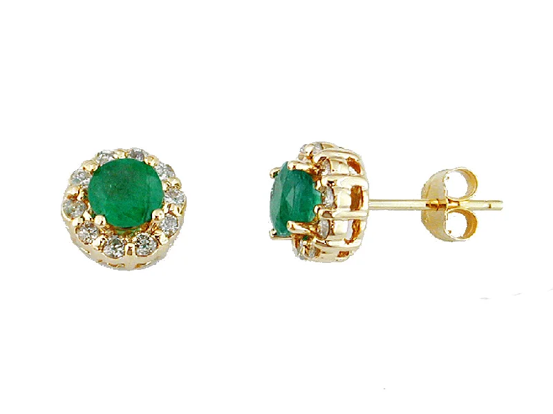 14K Yellow Gold Emerald and Diamond Studs