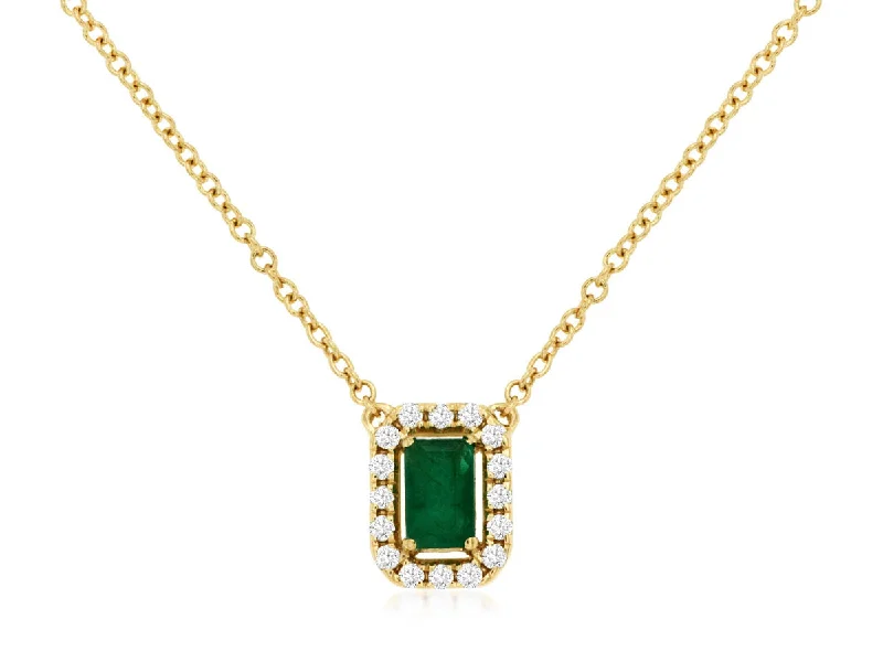 14K Yellow Gold Emerald and Diamond Necklace