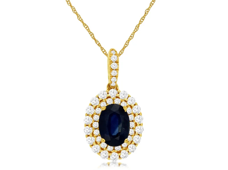 14K Yellow Gold Sapphire and Diamond Necklace