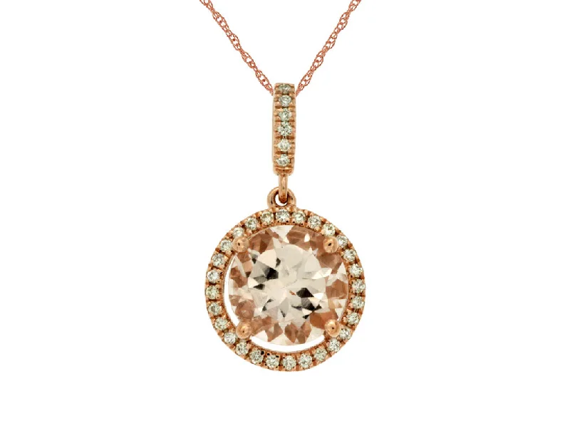 14K Rose Gold Morganite and Diamond Necklace