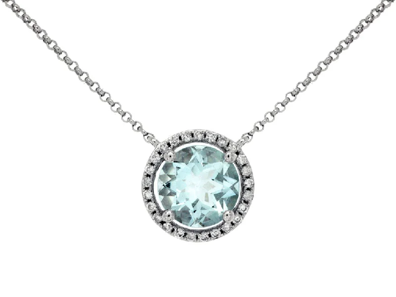 14K White Gold Aquamarine and Diamond Necklace