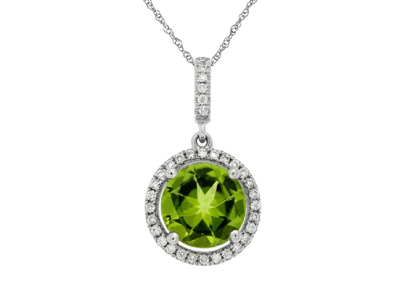 14K White Gold Peridot and Diamond Necklace