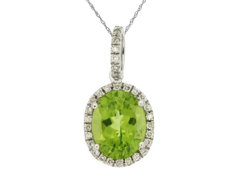 14K White Gold Peridot and Diamond Necklace