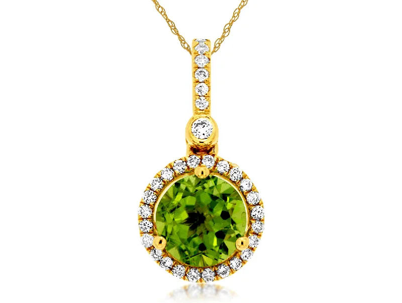 14K Yellow Gold Peridot and Diamond Necklace