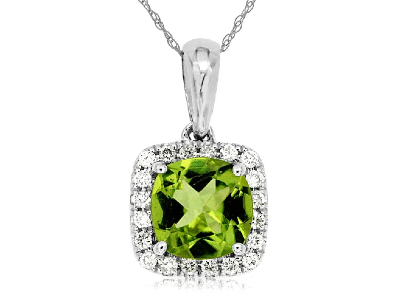 14K White Gold Peridot and Diamond Necklace