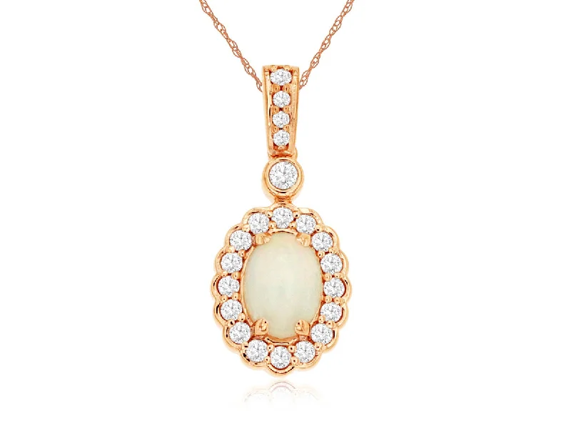 14K Rose Gold Opal and Diamond Necklace