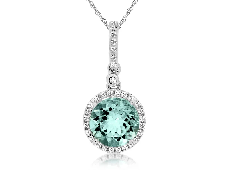 14K White Gold Aquamarine and Diamond Necklace