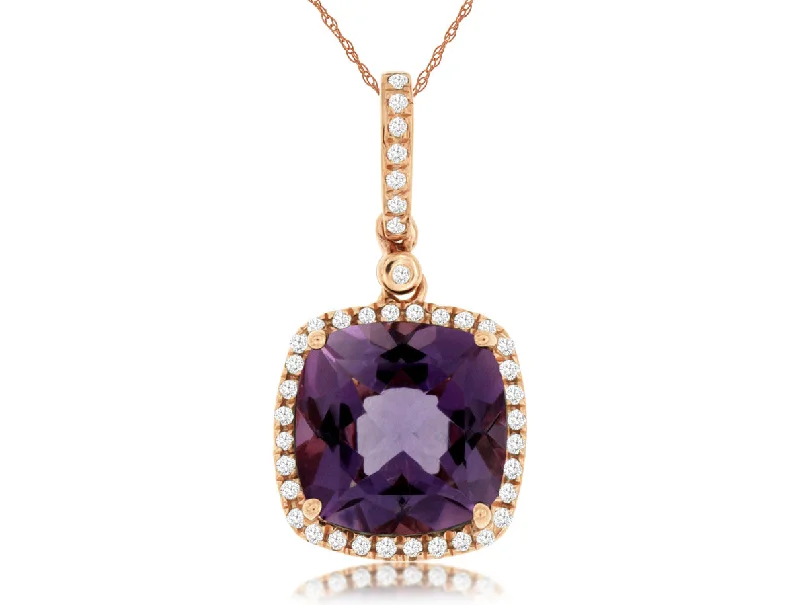 14K Rose Gold Amethyst and Diamond Necklace