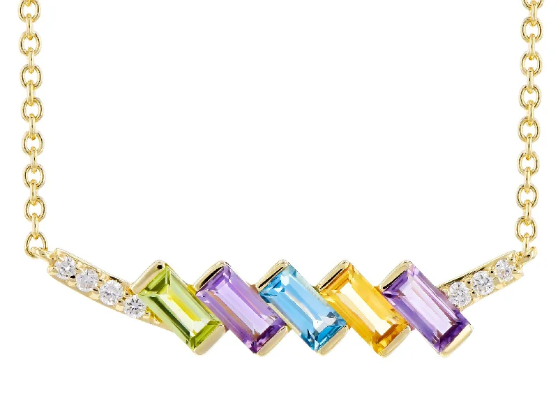 Mixed Gemstone And Diamond Bar Necklace