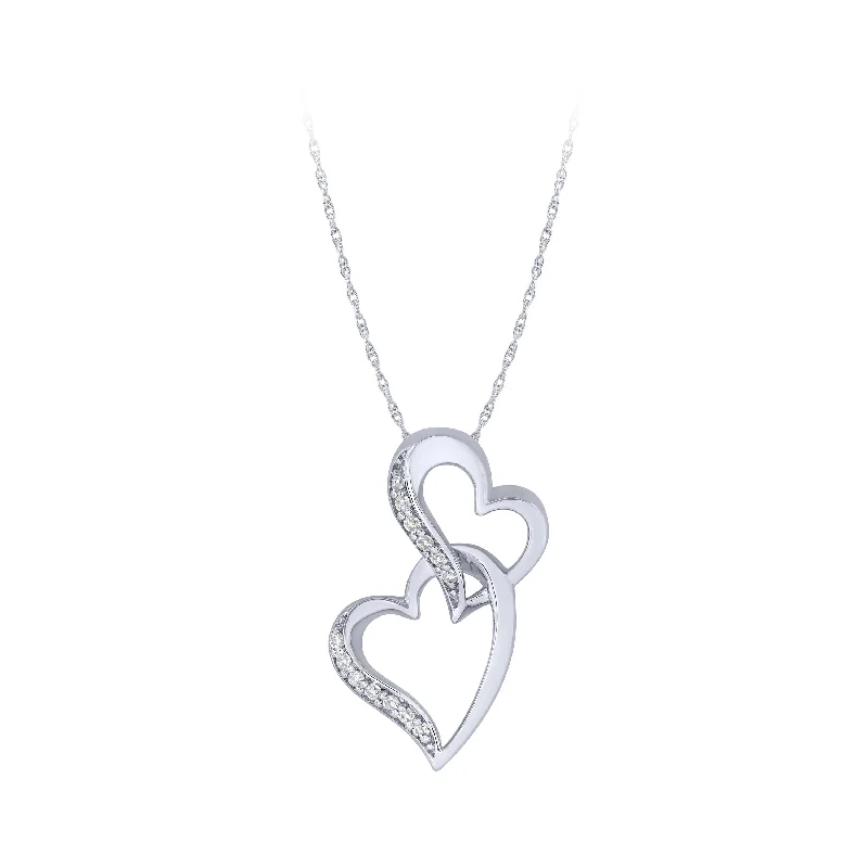 Sterling Silver 0.06Ctw Double Heart Pendant