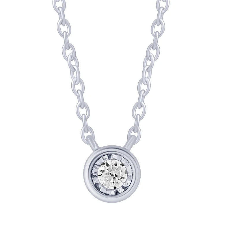 Sterling Silver 0.05Ct Miracle Solitaire Bezel Set Necklace