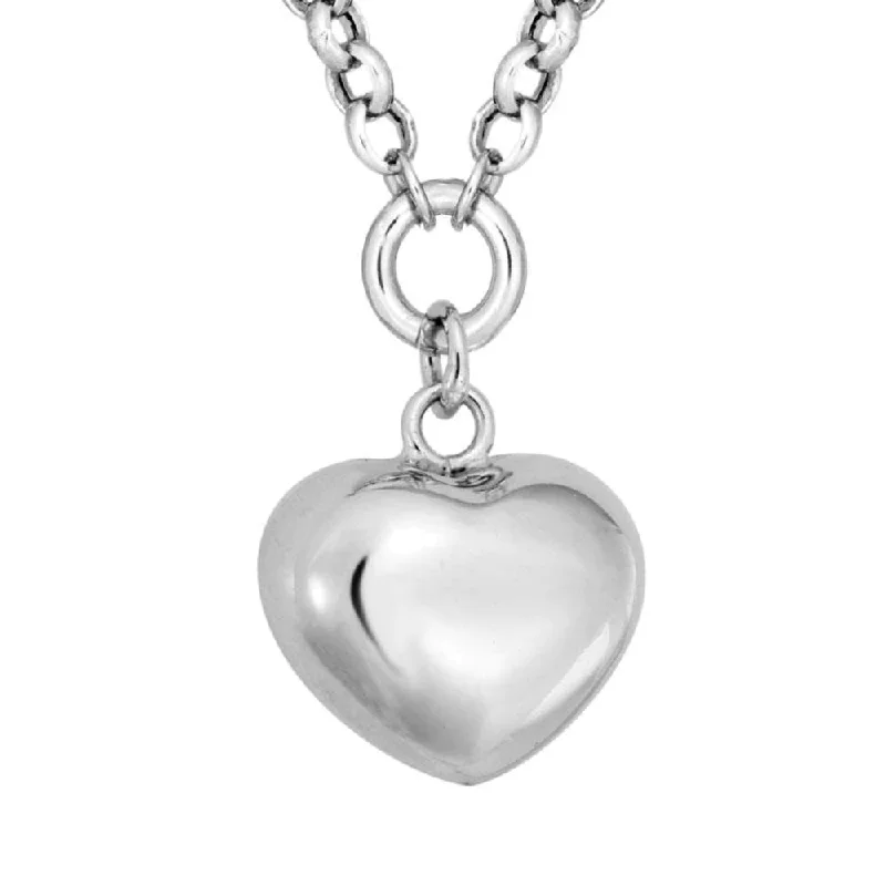 Silver Puffed Heart Pendant Necklace