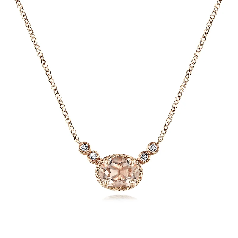 14K Rose Gold Oval Morganite Pendant Necklace with Diamond Accents