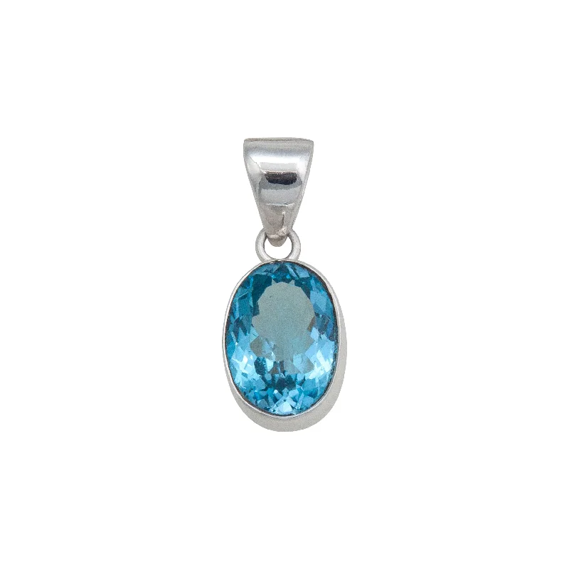 Sterling Silver Blue Topaz Oval Pendant