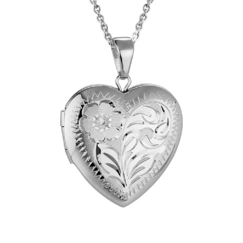 Sterling Silver Engraved Heart Locket Necklace