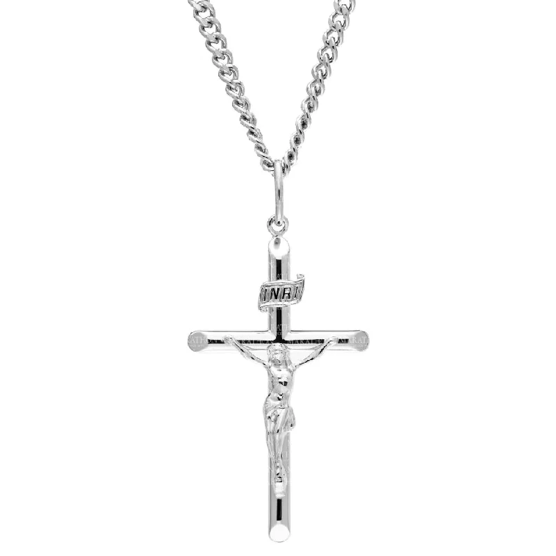 Sterling Silver Large Crucifix Pendant Necklace