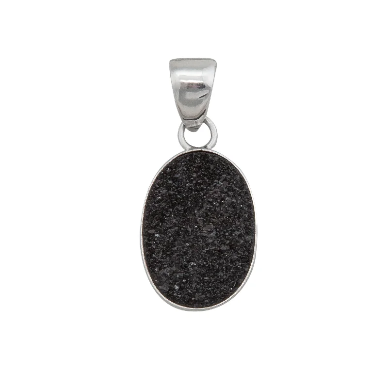 Sterling Silver Black Druzy Oval Pendant