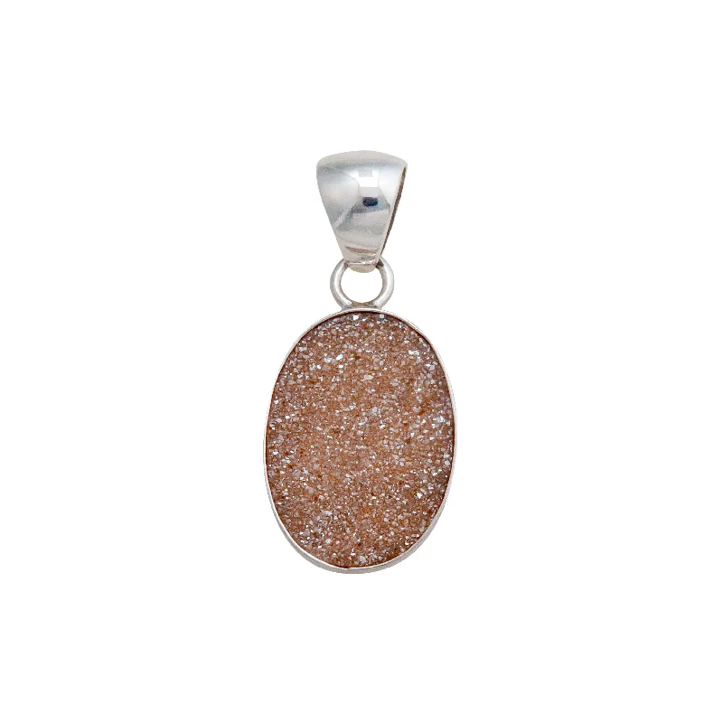 Sterling Silver Peach Druzy Oval Pendant