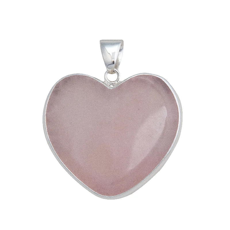 Sterling Silver Rose Quartz Heart Pendant - Large