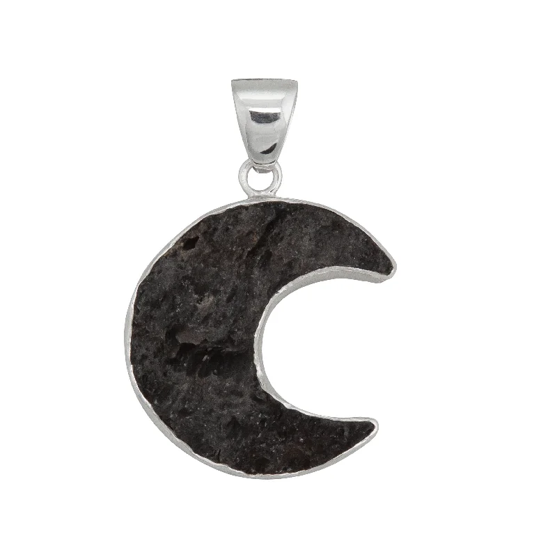 Sterling Silver Tektite Moon Pendant