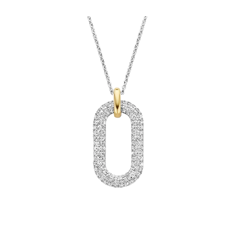 TI SENTO-Milano Sterling Silver Oval CZ Pendant Necklace